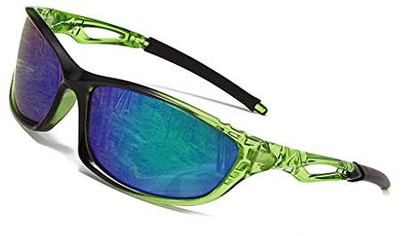 Long Keeper Occhiali da Sole Sportivi polarizzati per Uomo Donna Protezione UV400 Occhiali Sportivi Per Running Montagna Pesca Bici Tennis Montatura Leggera (Verde Nera)