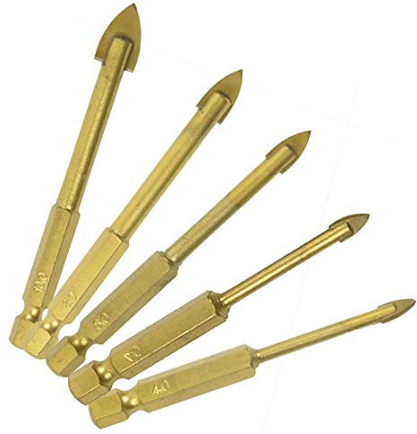 5 stücke Titan beschichtete Glasbohrer Set 3mm 4mm 6mm 8mm 10mm mit 1/4 SEX SHANK GLAS LOCH OUTTER Opener Cutter für Keramikfliesen Marmor ZRONG