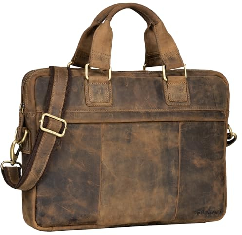 STILORD 'Andrew' Sacoche pour Ordinateur Portable en Cuir Véritable Sac Messager Sac Bandoulière Sac à l'Épaule Vintage, Couleur:Calais - Marron