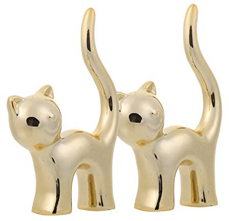 VALICLUD Schmuckständer Ring Display Ständer Halter Goldene Katze Ringhalter Niedlichen Keramik Verlobung Ehering Displayhalter Porzellan Schmuck Ringhalter K?tzchen Katze Figuren Ring Schmuckdisplay