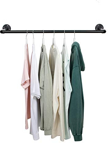 RSR Hangers Kleiderstange Garderobe Industrieller Stil Design Schwarz für Wand | Breite 100 cm x Tiefe 30 cm | Garderobenstange | Ankleidezimmer | Schlafzimmer | Garderobe | begehbarer Kleiderschrank