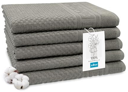 ZOLLNER 5er Set Duschtücher mit Waffelmuster - in anthrazit - 70x140 cm - Baumwolle - mit praktischem Aufhänger - waschbar bis 60°C - Hotelqualität - Oeko Tex® Zertifiziert