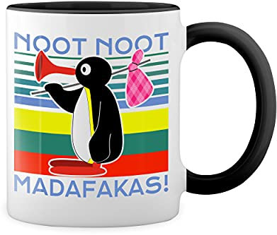 Noot Noot Madafakas Trend 2020 Vintage Weiße Tasse Mug mit schwarzen Felgen & Griff