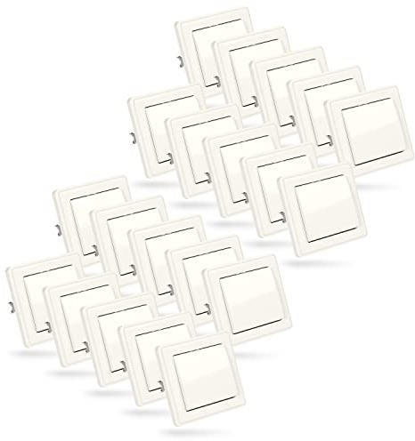 ABSINA 20x Kreuzschalter Unterputz Weiß - Lichtschalter 250V AC, 10A, IP20 Inkl. Rahmen, Einsatz & Abdeckung - UP Schalter