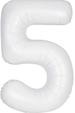 Unique Party 13965 - Riesenzahl 5 Luftballon - 86 cm - Matt Weiß