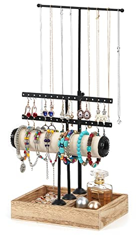 QILICZ T-Form Schmuckständer Ohrringständer höhenverstellbar Kettenständer,Schmuckbaum Schmuckhalter Uhrenständer Schmuckaufbewahrung für Ketten,Ohrringe,Armbänder,Ringe,Uhren und Accessoires