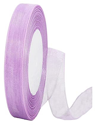 Sheer Violet Organza Chiffon 15mm for Gift Wrapping, 45m Clear Chiffon Macaron Purple Hair Ribbon, Birthday Gift Wrap, Christmas, Organza for Crafting, Making Wreath Bow, Weeding
