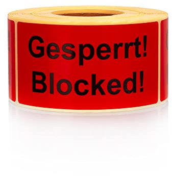 MD Labels Warnetiketten auf rolle 100x50mm 500 Stück Gesperrt! Blocked! Versandaufkleber - Versandhinweis Haftetiketten