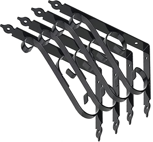 4 Pièces Équerre Supports, Support D'étagere en Fer Forgé, Équerre pour Étagere Robustes Épais à Fixation Murale à Angle Droit, avec Vis, pour S(Size:25.5x40cm/10x15.7in,Color:Le Noir)