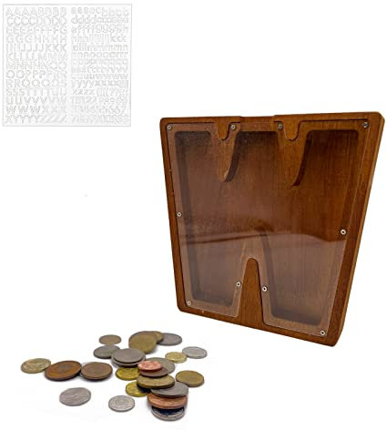 MEDOYOH Groß W Spardose Holz Buchstabe, 23CM/9IN Buchstaben Spardose Holz Alphabet Sparbox Münzen Sparschwein Hochzeit für Erwachsene Kinder Geburtstagsgeschenk