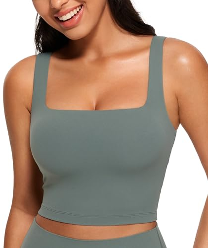 CRZ YOGA Damen Butterluxe Sport BH Gepolstert Ohne Bügel Crop Tops Atmungsaktive Yoga Tank Top Fitness Workout Sports Bra Grauer Salbei 40