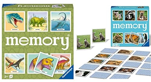 Ravensburger Memory Dinosaurier - 20924 - der Spieleklassiker für Dino-Fans, Merkspiel für 2-8 Spieler ab 3 Jahren & Memory 20879 - Tierkinder, der Spieleklassiker für Tier-Fans, ab 3 Jahren