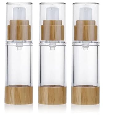 3 x 30ml Airless Pump Bottles - Empty Refillable Plastic Vacuum Emulsion Bottle Lotion Dispenser Cosmetics Vials Containers with Bamboo Pump Head for Cream Essential Oils Liquid Cleanser Shower Gel