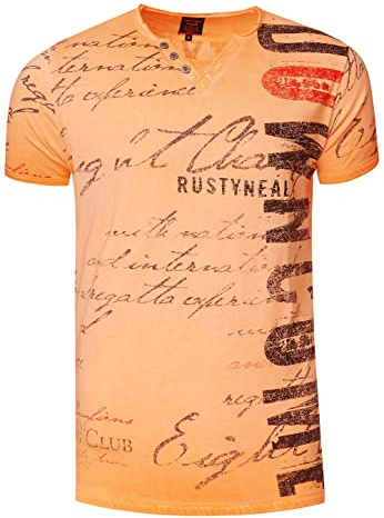 Herren T-Shirt Bedruckt mit Seitlichem Logo-Print V-Neck mit Knopfleiste M L XL XXL 271