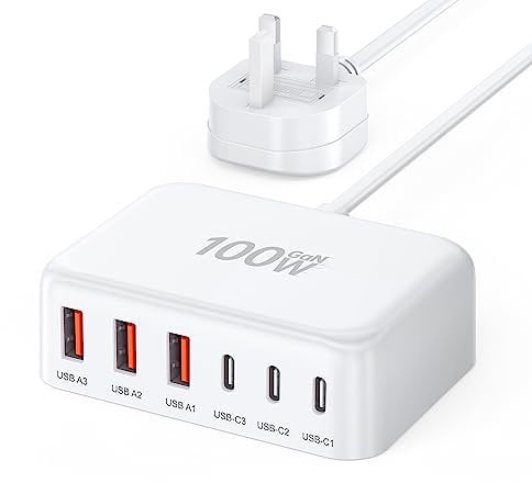 Zomvan USB C Charger Block, 100W GaN 6 Port Type USB C Charging Station, USB C Wall Charger Power Strip Adapter Plug 3 USB C 3 USB A for iPad iPhone 14 15 13 12 11 Pro Max Pixel Note Galaxy - White