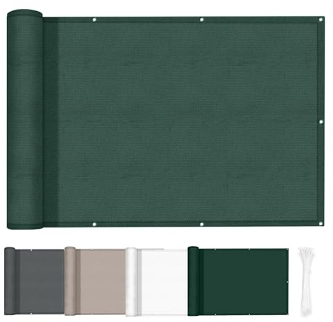 HENG FENG Brise Vue Balcon 90x500cm pour la Vie privée, Vert foncé | Toile de brise vue imperméable En tissu PES,95% Protection UV,Cache Balcon attaches incluses pour jardin,terrasse,balcon