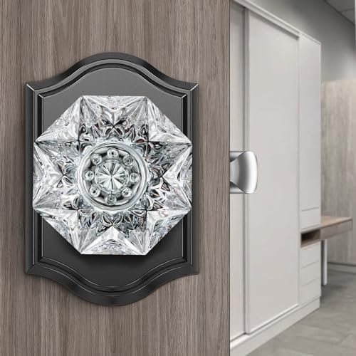 Calzibeno Crystal Door Knobs Interior, Passage Glass Door Knobs Interior for Hall and Closet, Matte Black Diamond Crystal Glass Door Knob Vintage