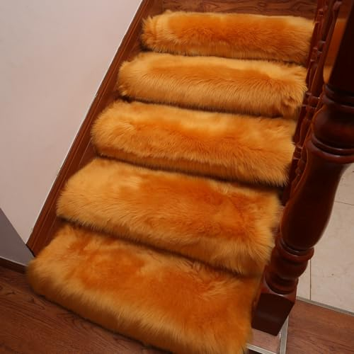 Hearda Treppenstufen Matten, Plüsch Treppe Treppenteppich, 2 Stück Stufenmatten Treppenteppich Antirutschmatte Innenbereich für Schutz Kinder, Ältere (25x75cm,Orange)