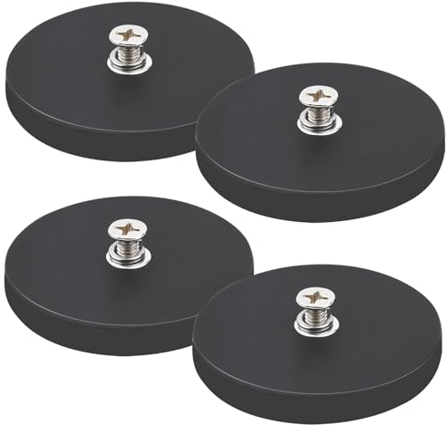 Neodym Magnete Gummiert, Starke gummiert Magnete Anti-Rutsch, 30kg Haftkraft Ø 66mm mit M6 Innengewinde Magnetischer Montagesockel für Lichtleisten, Gummi Runde Magnete mit Gewinde 4Stück