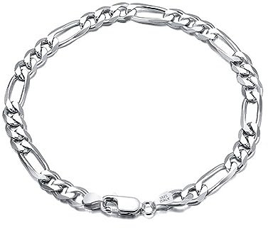 Mesnt Armschmuck Damen, 925 Silber 3.3MM Poliertes Figaro Kettenarmband 19cm für Frauen Silber