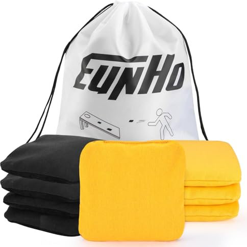 EunHo Cornhole Sitzsäcke, wetterbeständig, professionelle Größe/Gewicht für Cornhole-Spiele, mit Tragetasche, 8 Stück, Gelb / Schwarz