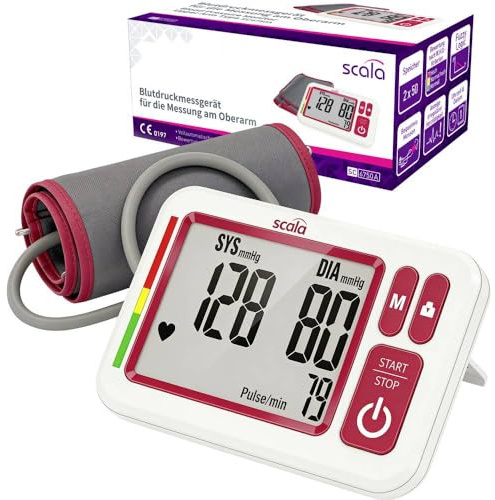 scala SC 6750 digitales Oberarm Blutdruckmessgerät mit extra großem Display + Klappständer (SC 6750A), rot