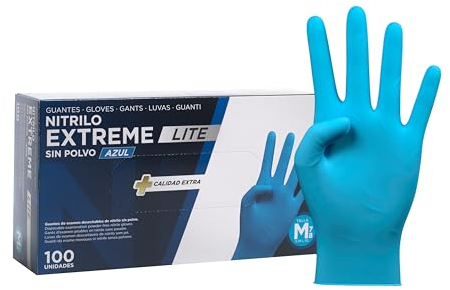 COM-FORT HOUSE - Guantes Nitrilo Resistentes - Color Azul- Colección Extreme Lite - Guantes de Látex sin Polvo - Disponible en tallas S, M, L, XL