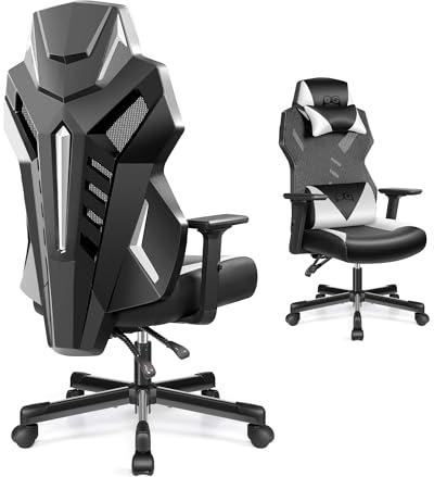 OneGame Silla Gaming, Transpirable Ergonómica Silla Gamer Adulto Estilo Carreras de Ordenador reposabrazos 3D Respaldo Ajustable Silla Escritorio con Soporte Lumbarjustable 150KG, Negro-Blanco