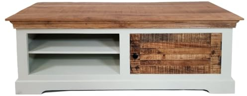 Amago home TV Lowboard B114xH45cm Fernsehschrank TV Schrank Massivholz Ibiza weiß Mangoholz massiv