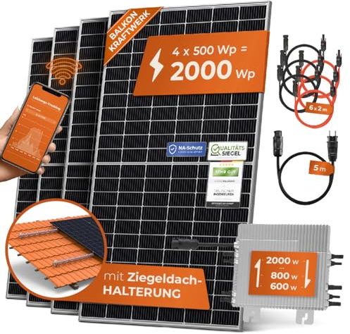 Solarway® Envertech Centrale électrique de balcon 2000 W, prise complète, onduleur 2000 W, panneau solaire 500 W, accessoires