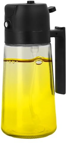 Chstarina Ölsprüher für Speiseöl, Öl Sprühflasche, 2 in 1 Ölspender, 470ML, Glas, Ölspray Zum Kochen, Olivenöl Spray, Ölflasche für Kochen, Backen, Grillen, Heißluftfritteuse