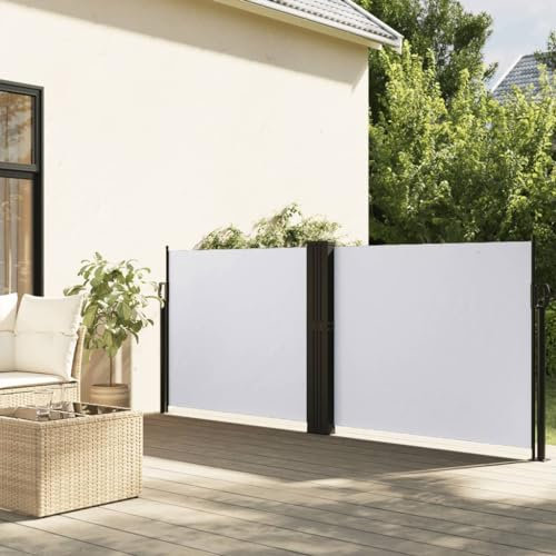 Coavain Store latéral extensible blanc extérieur brise-vue opaque pour balcon - Brise-vue latéral extensible - 120 x 1000 cm - Tissu et acier