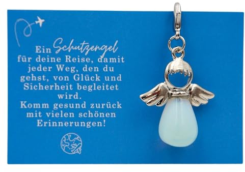 Milaboo® Schutzengel Schlüsselanhänger mit Edelstein und Karte I Glücksbringer in Geschenkverpackung handgefertigt I Geschenk für Besondere Anlässe (Reise)