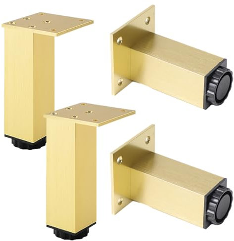 YJRZYQKXKL Pieds de Table Réglable, Lot de 4 Carré Pieds de Meuble Doré Alliage d'aluminium | Finition en Anodisé Pattes de Meuble Hauteur: 3-40cm Pieds de Table Basse-15cm/6