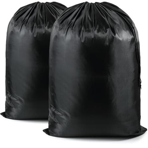 Großer Wäschesack Reise, 2 Stück 70x90 cm Wäschebeutel, Wäschebeutel Schmutzwäsche mit Kordelzug, Tragbar Wäschesack Wohnmobil für Reise Camping Wohnungen Aufbewahrung (Schwarz)