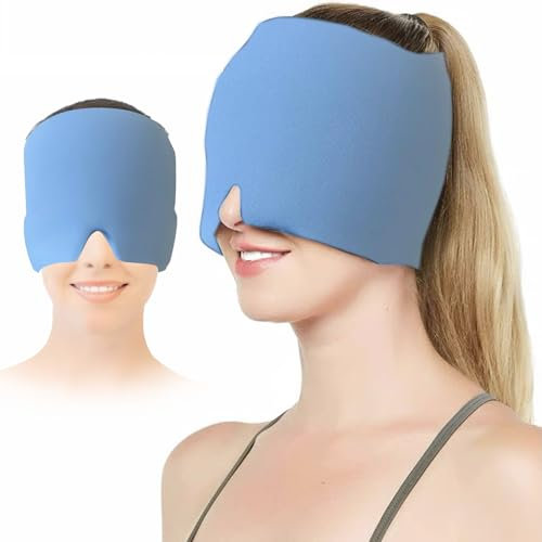 HISUNBEN Migräne Maske, riutilizzabile, per terapia del freddo e del caldo, per emicrania e mal di testa, con gel su un solo lato, per emicrania cronica, mal di testa da tensione,Nebenhöhlen (blu)