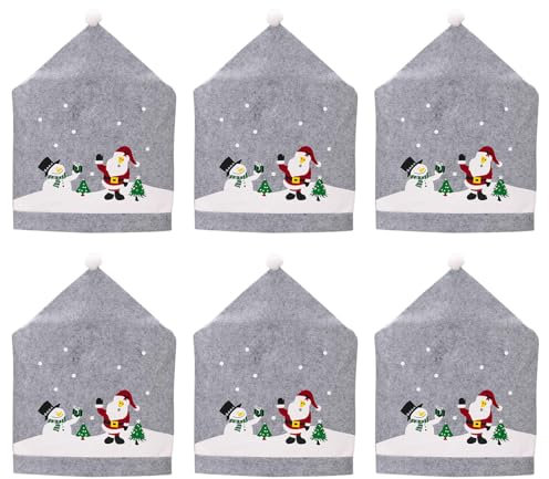 SANRLO Stuhlhussen, graue Weihnachtsmannmütze, Form für Esszimmerstuhl, Rückenlehne, Schonbezug für Weihnachten, Urlaub, Festival, Dekoration
