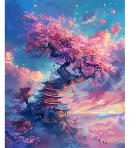Malen Nach Zahlen Erwachsene,DIY Rosa Baumhaus Paint by Numbers,malen nach zahlen kinder mit Pinseln und Acrylfarbe,Handgemalt Leinwand Ölgemälde Set für Home Décor 40x50cm(Frameless)