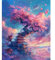 Malen Nach Zahlen für Erwachsene Rosa Baumhaus,DIY Handgemalt Ölgemälde Leinwand Set,mit Pinseln und Acrylfarben Paint by Numbers Kits für Home Dekor Geschenk (Ohne Rahmen) 40x50cm