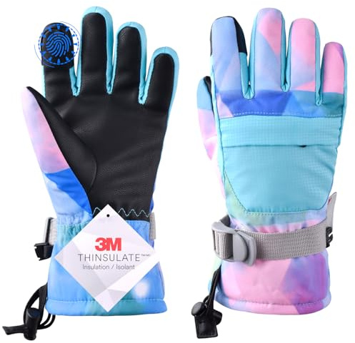 TRIWONDER Kinder Skihandschuhe, Winterhandschuhe, Kalt Wetter Handschuhe für Junge und Mädchen 7-13 Jahre alt (A - Hellblau, S (9-13 Jahre))