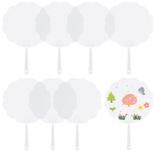 SOFPLATE 10Pcs Blank Plastic Fans Blank Hand Held Fans Flat PVC Clear Transparent Summer Flower Shaped Chinese Style Printable Decorative Fan for Dancing Performance Wedding Party DIY Craft Decoration