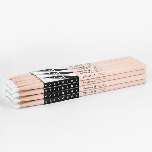 Vaisoeny 7A Drumsticks, Drum Sticks Set mit Nylonspitze für Akustisches Schlagzeug Oder Elektronisches Schlagzeug, Ovale Drumsticks mit Nylonspitze aus Ahorn für Schlagzeuger (12 Paar)