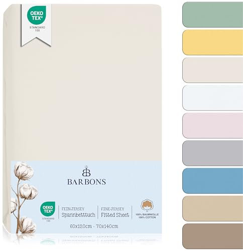 BARBONS Spannbettlaken für Baby/Kinderbett - 100% Jersey-Baumwolle Oeko-TEX Standard 100 Zertifiziert Bettlaken für Babybett (Ecru - 60x120cm / 70x140cm)