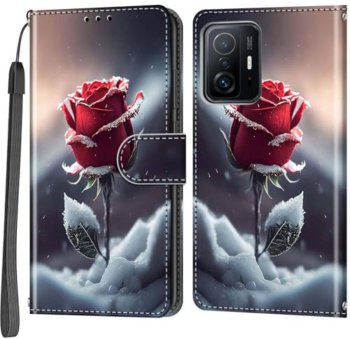 Salanheo Handyhülle für Xiaomi 11T / 11T Pro Hülle, Rosen | Kartenfach, Standfunktion, Magnetische, Klappbar PU Lederhülle, Stoßfeste, Faltbar Klapphülle, Handytasche