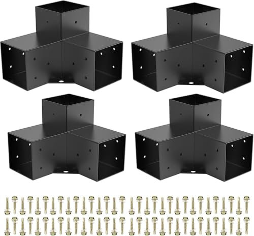 Kit Supports de Pergola 4x4 po Support de Poteau Bois de Menuiserie 4 Supports d' Angle à 3 Voies Base de Poutres Quincaillerie Bricolage pour Tonnelles, Pergolas de Terrasse, Cabanes