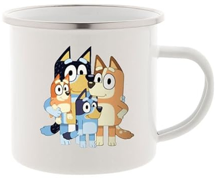 irpot Tazza Vintage da 350 ml in metallo smaltato con bordo di acciaio inox con stampa personaggio e possibilità di personalizzazione con nome idea regalo festa bambino (Bluey)