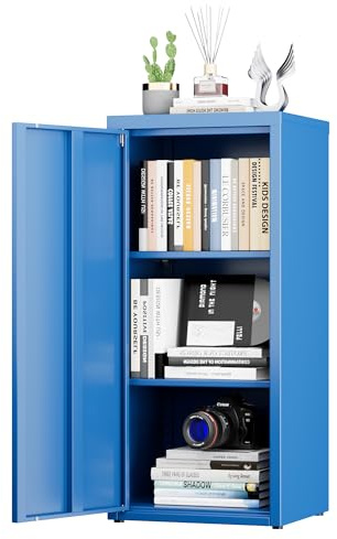 SUPEER Metall Aktenschrank Büro mit Einzeltür,Ordnerschrank 88x40x35 cm, 2 höhenverstellbare Ablagen,Robustes Metallspind für Dokumente, Akten & Bürozubehö(blau)