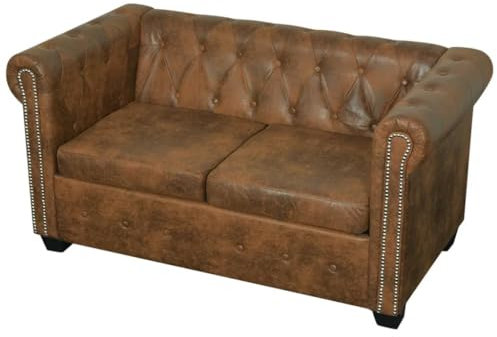 SXJEQOC Reading Chair Lesesessel Küchensofa Kleines Sofa für Jugendzimmer - Chesterfield-Sofa 2-Sitzer Kunstleder Braun für Küche Schlafzimmer Balkon Esszimmer