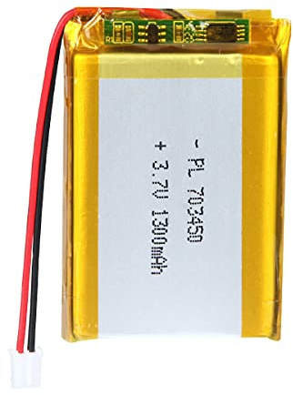 Batterie LiPo 3,7V 1300mAh 703450 avec câble JST – Batterie rechargeable en lithium polymère pour enceintes Bluetooth, projets DIY et appareils électroniques