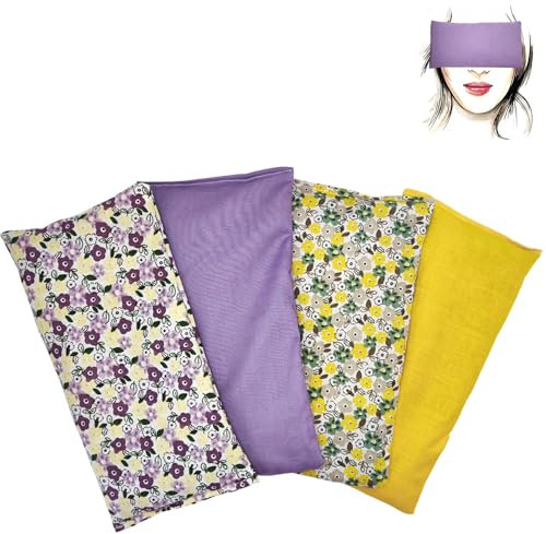 Cuscino per Gli Occhi Pack 4 - Lilla e Giallo | Semi di Lavanda e Riso | Yoga, Meditazione, rilassamento, Riposo oculare... confecione da 4 unità